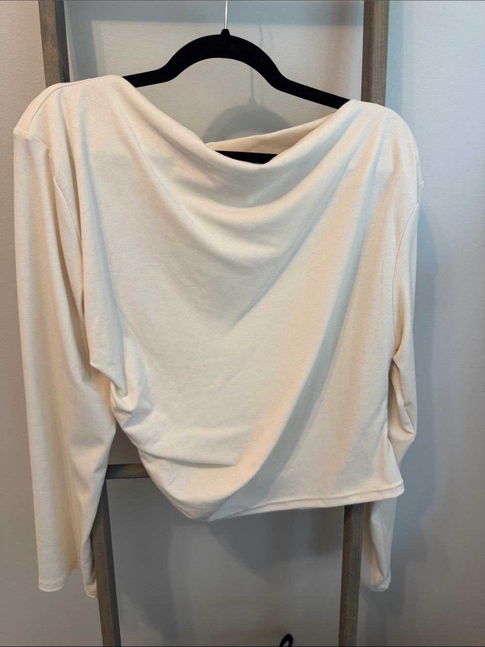 Draped Cream Long-Sleeve Women's Top